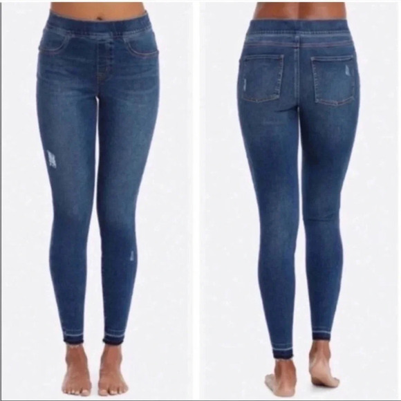 Spanx Jeans Women S Blue Distressed Medium Wash pull on Denim - Picture 2 of 8